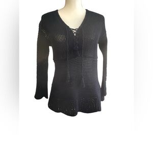 J. Jill Navy Open-Knit Navy v-neck Sweater